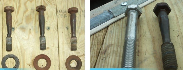 Three old screws and nuts need Boat Lift Maintenance