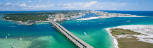 Bridge over ocean and boats in Destin FL