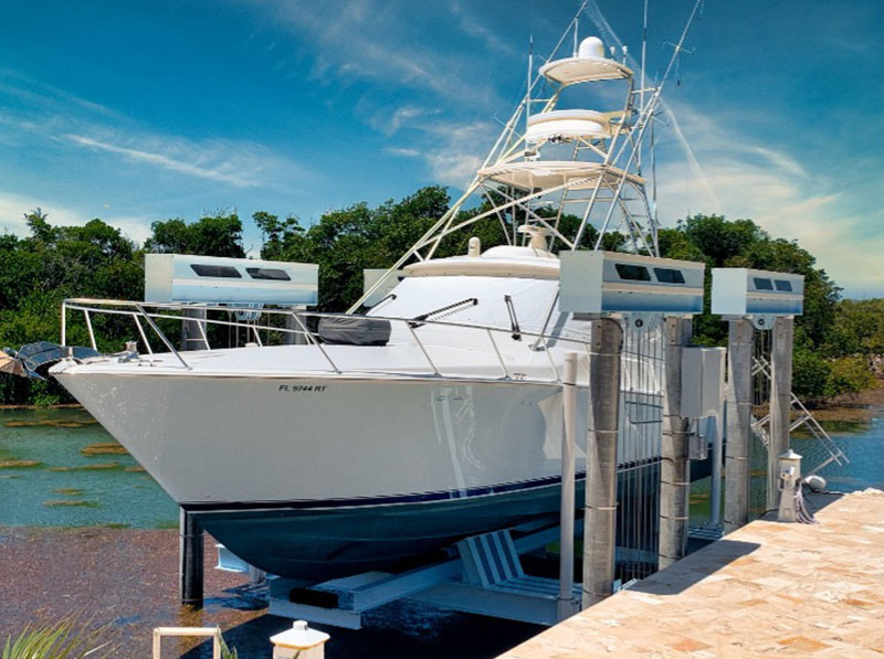 IMM-Powder-coated-yacht-and-lift White powder coated boat rests on IMM Quality Titan yacht lift