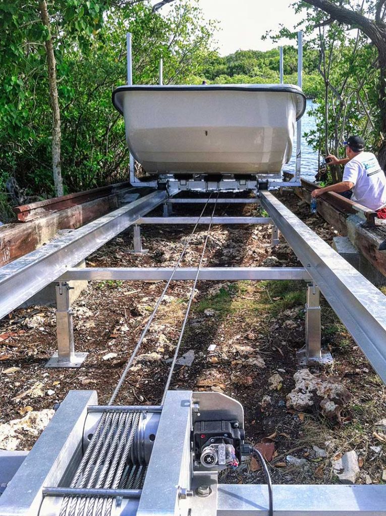 Specialty Boat Lifts marine railway lift on Rose Key