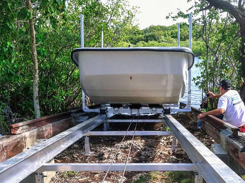 Specialty Boat Lifts marine railway lift on Rose Key
