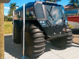 IMM Quality Boat Lifts partnered with Williamson Bros to create a custom lift for this Argo Sherp Pro XT