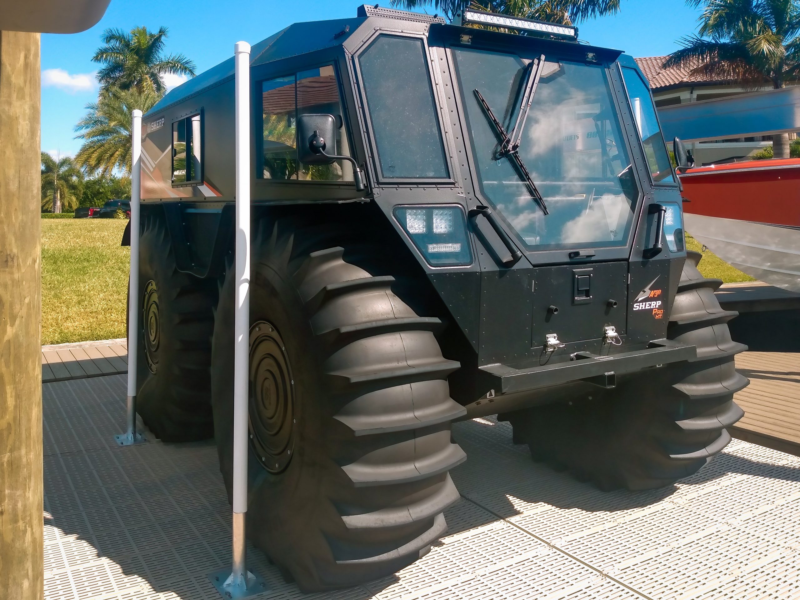 IMM Quality Boat Lifts partnered with Williamson Bros to create a custom lift for this Argo Sherp Pro XT